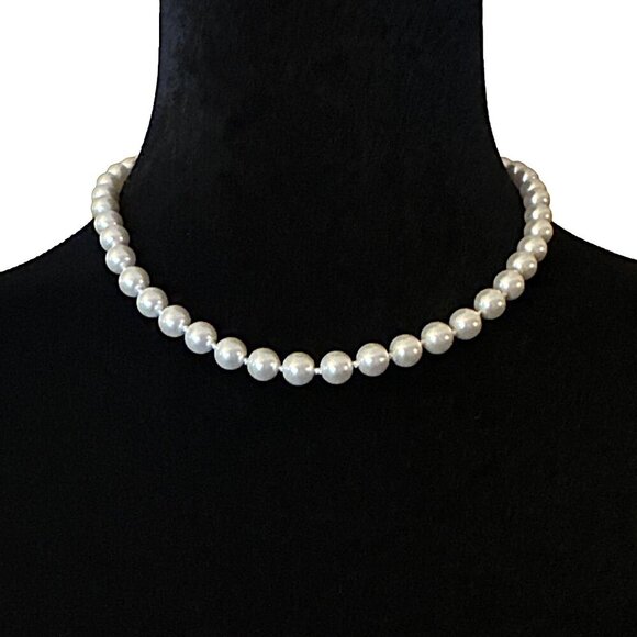 RMN Faux Pearl Necklace Adjustable Length White Hand Knotted - Picture 1 of 5